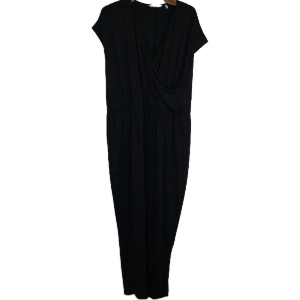 Soft Surroundings Jumpsuit Womens 1X Black Sleeve Surplice V Neck Elastic Waist